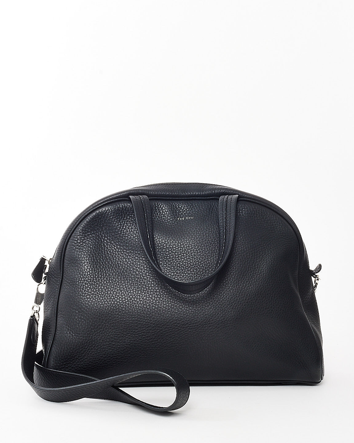 The Row Black Grained Leather Soft Bowling Tote Bag w/ Strap
