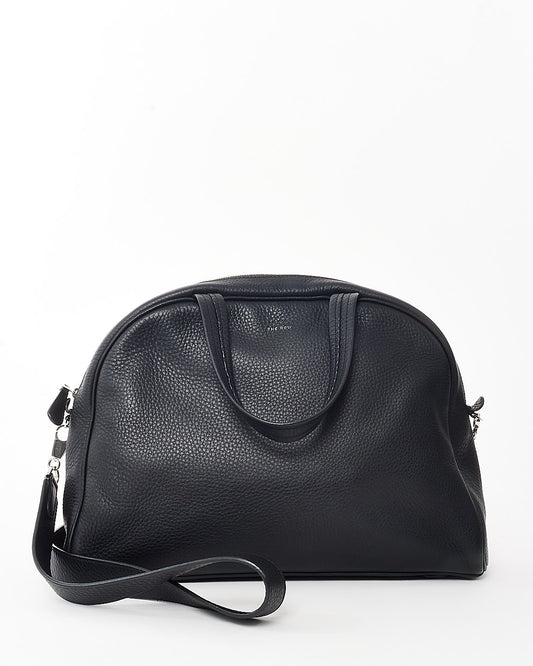 The Row Black Grained Leather Soft Bowling Tote Bag w/ Strap