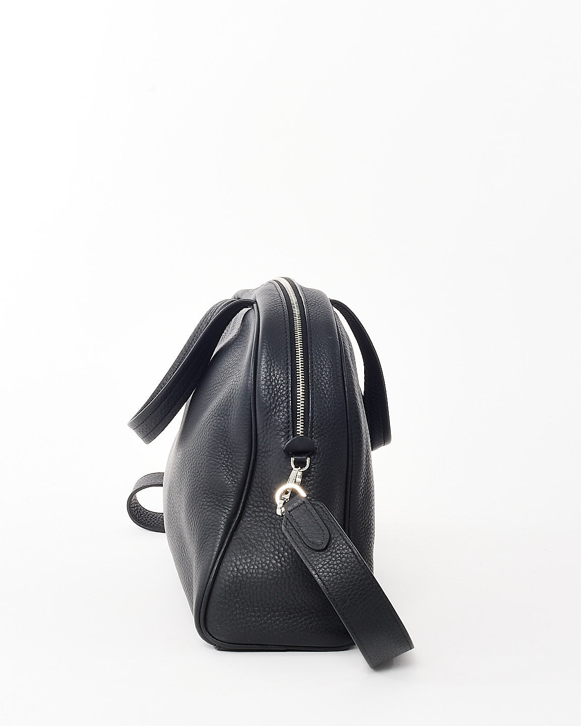 The Row Black Grained Leather Soft Bowling Tote Bag w/ Strap