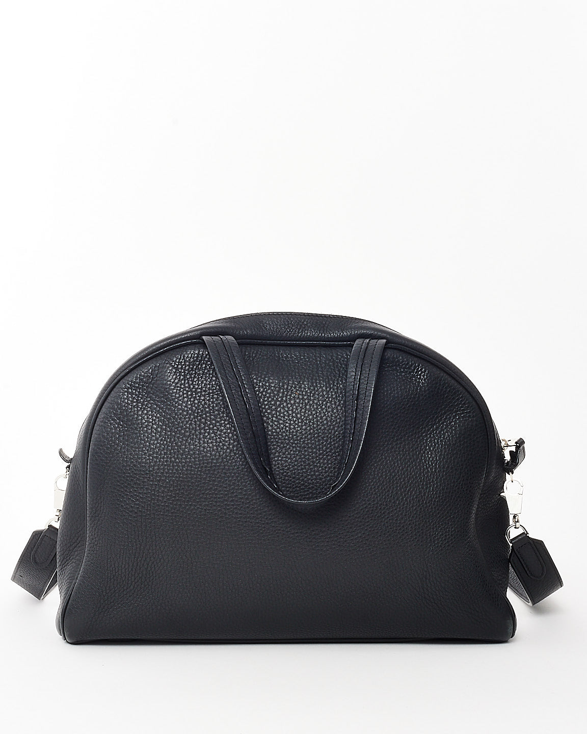 The Row Black Grained Leather Soft Bowling Tote Bag w/ Strap