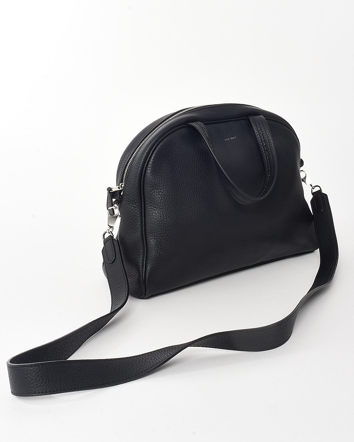 The Row Black Grained Leather Soft Bowling Tote Bag w/ Strap