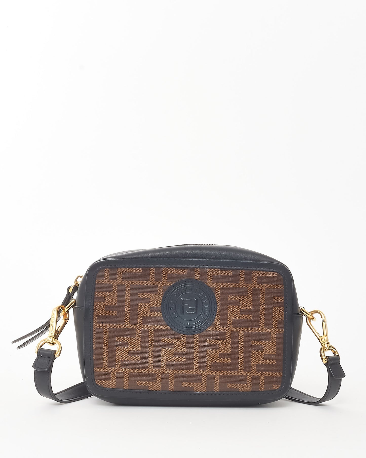 Fendi Black & Brown FF Zucca Coated Canvas FF 1974 Stamp Camera Bag