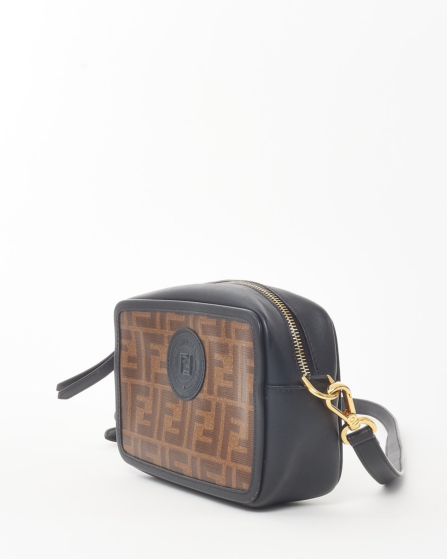 Fendi Black & Brown FF Zucca Coated Canvas FF 1974 Stamp Camera Bag