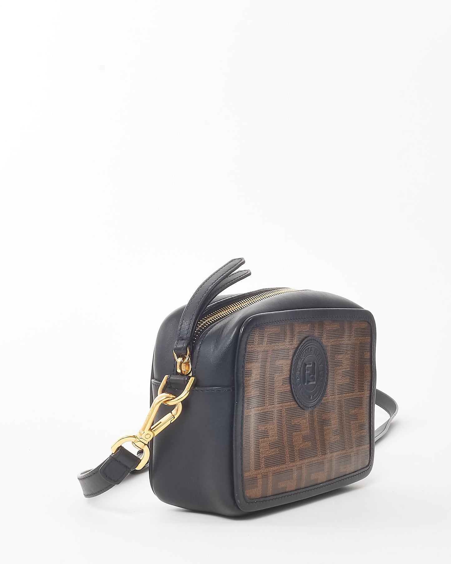 Fendi Black & Brown FF Zucca Coated Canvas FF 1974 Stamp Camera Bag