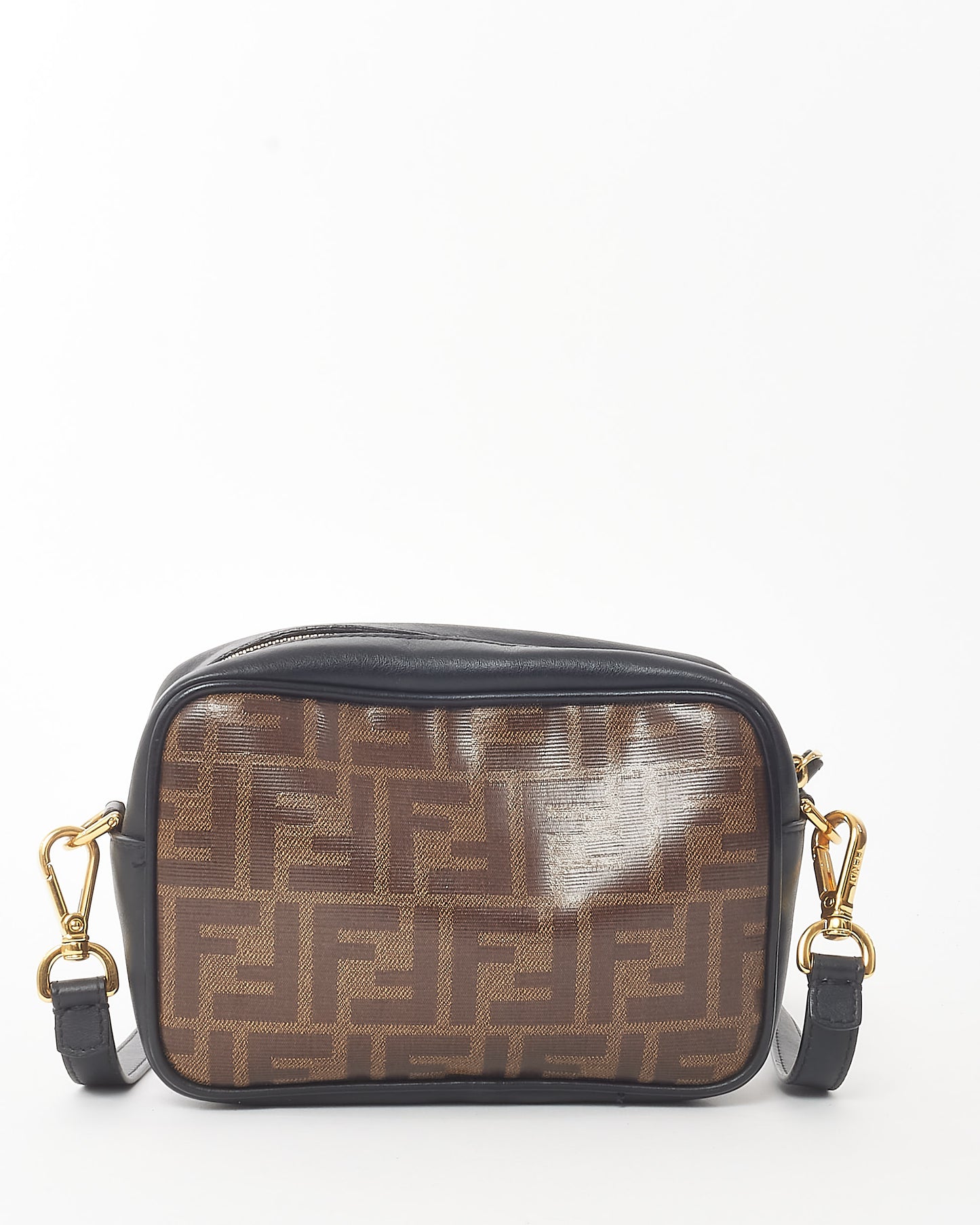 Fendi Black & Brown FF Zucca Coated Canvas FF 1974 Stamp Camera Bag