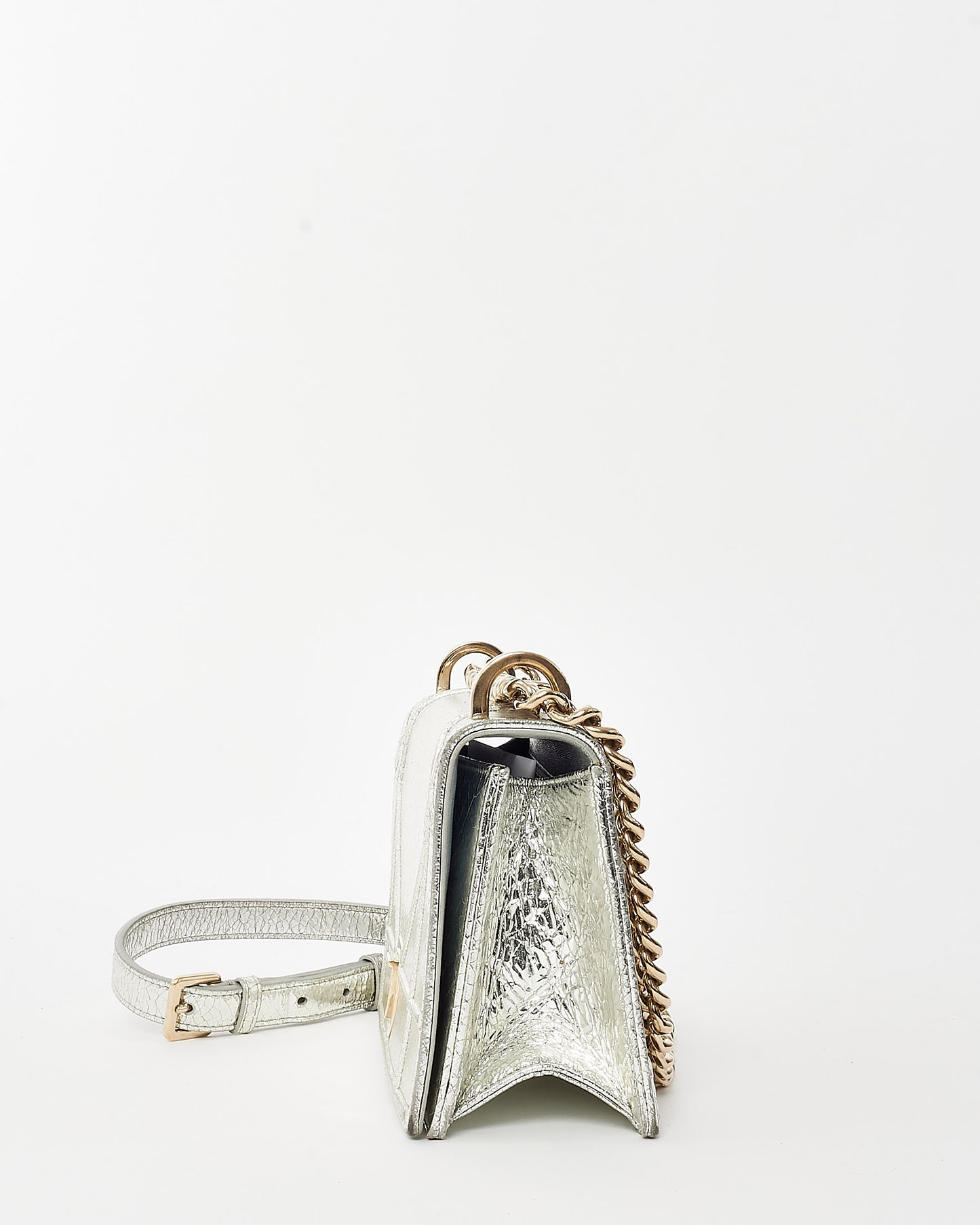 Dior Metallic Silver Crackled Leather Small Diorama Flap Bag