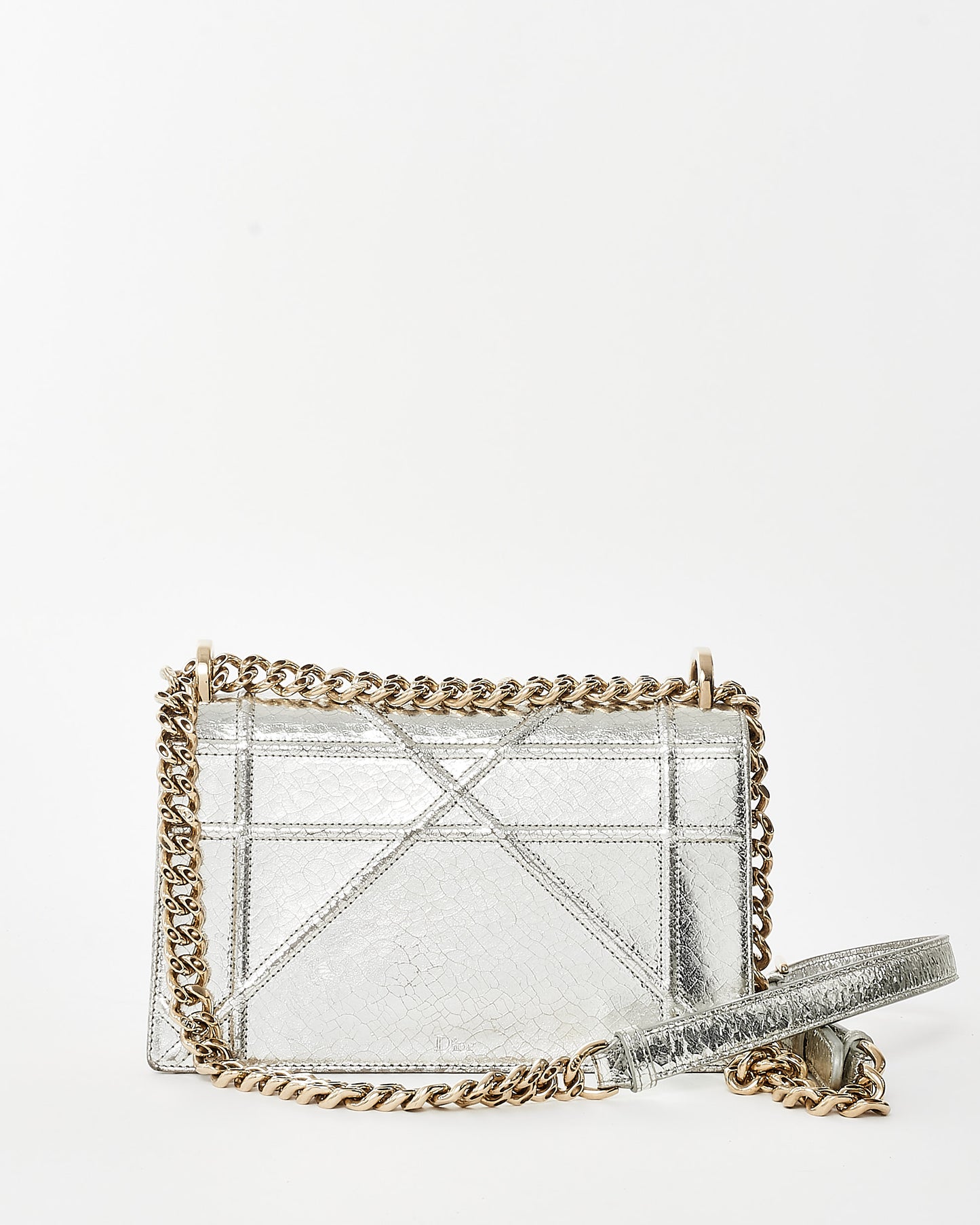 Dior Metallic Silver Crackled Leather Small Diorama Flap Bag