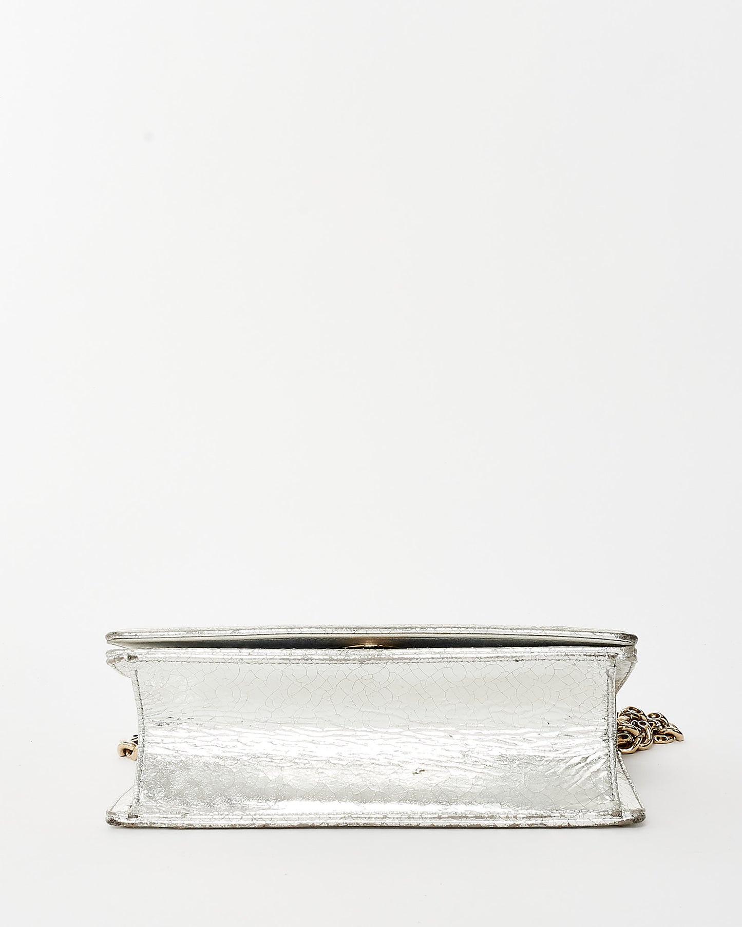 Dior Metallic Silver Crackled Leather Small Diorama Flap Bag