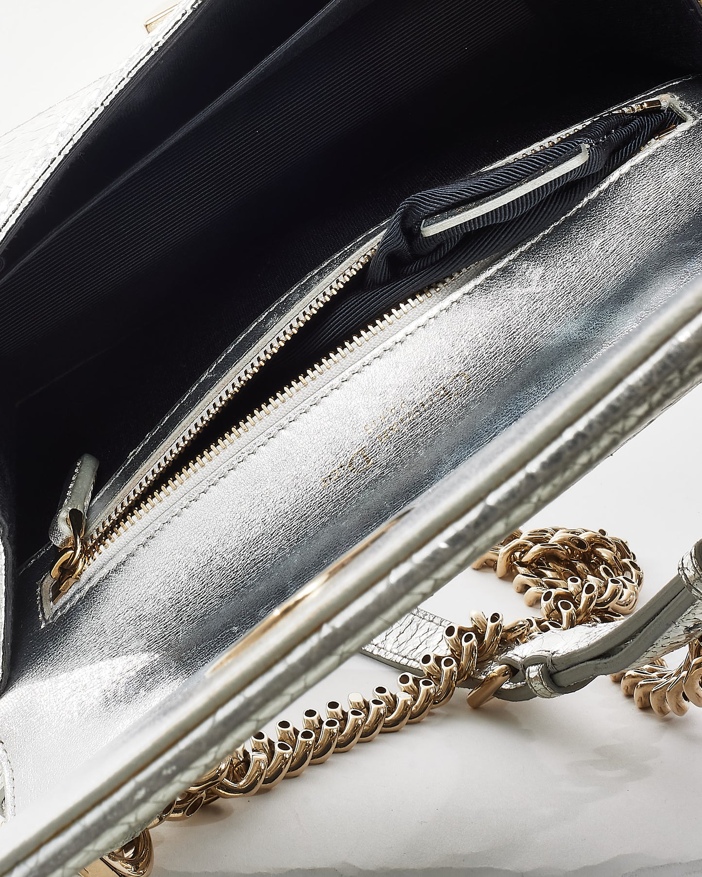 Dior Metallic Silver Crackled Leather Small Diorama Flap Bag