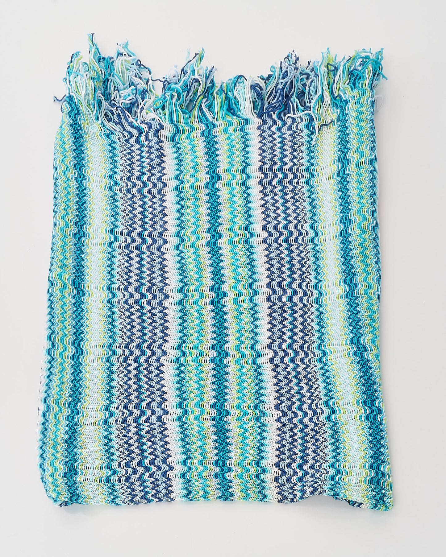 Missoni Blue & Multi Zigzag Knit Cotton Poncho Scarf