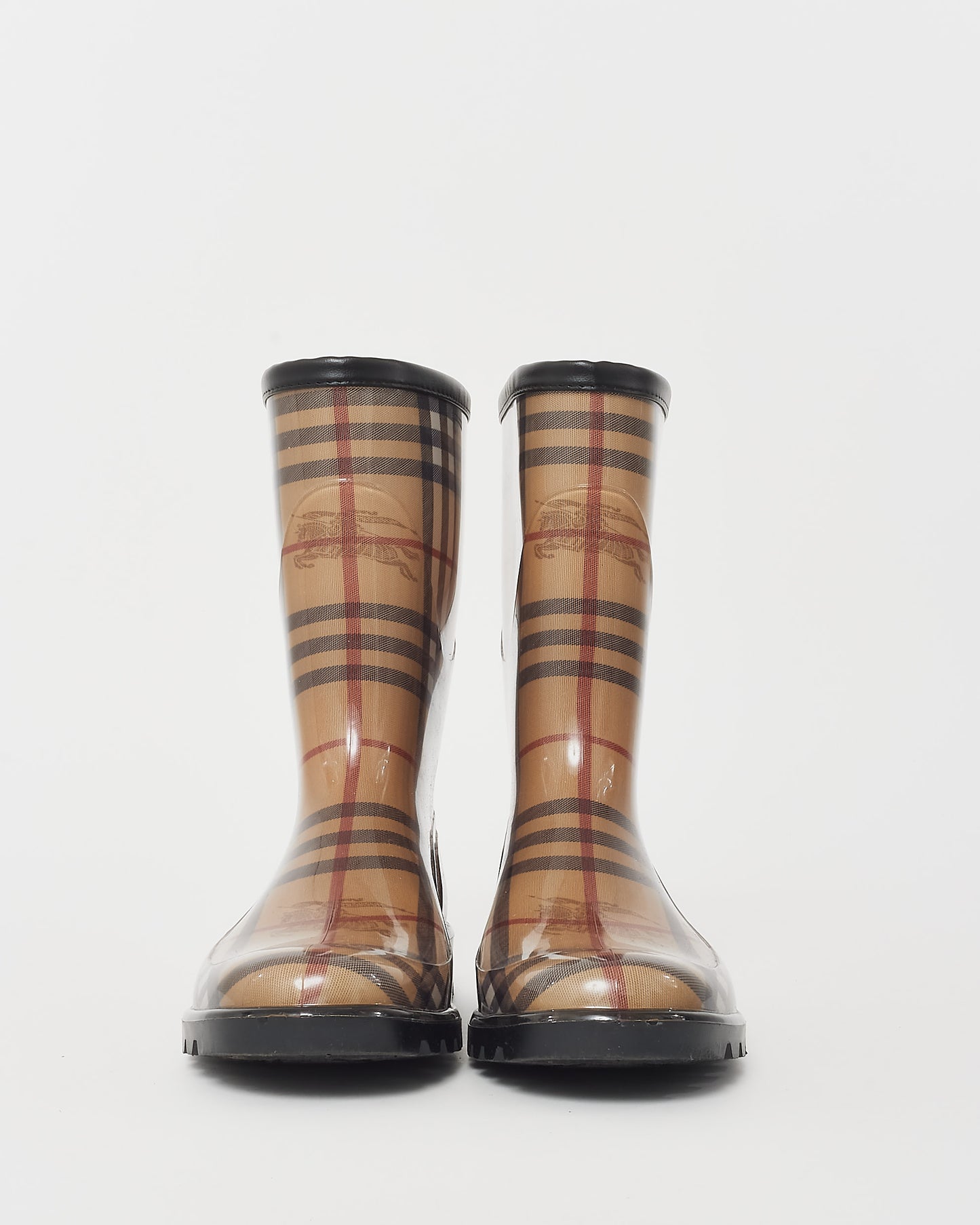 Burberry Beige Haymarket Check Rubber Mid-Calf Rain Boots - 40