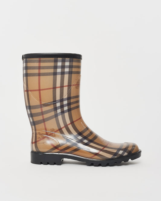 Burberry Beige Haymarket Check Rubber Mid-Calf Rain Boots - 40