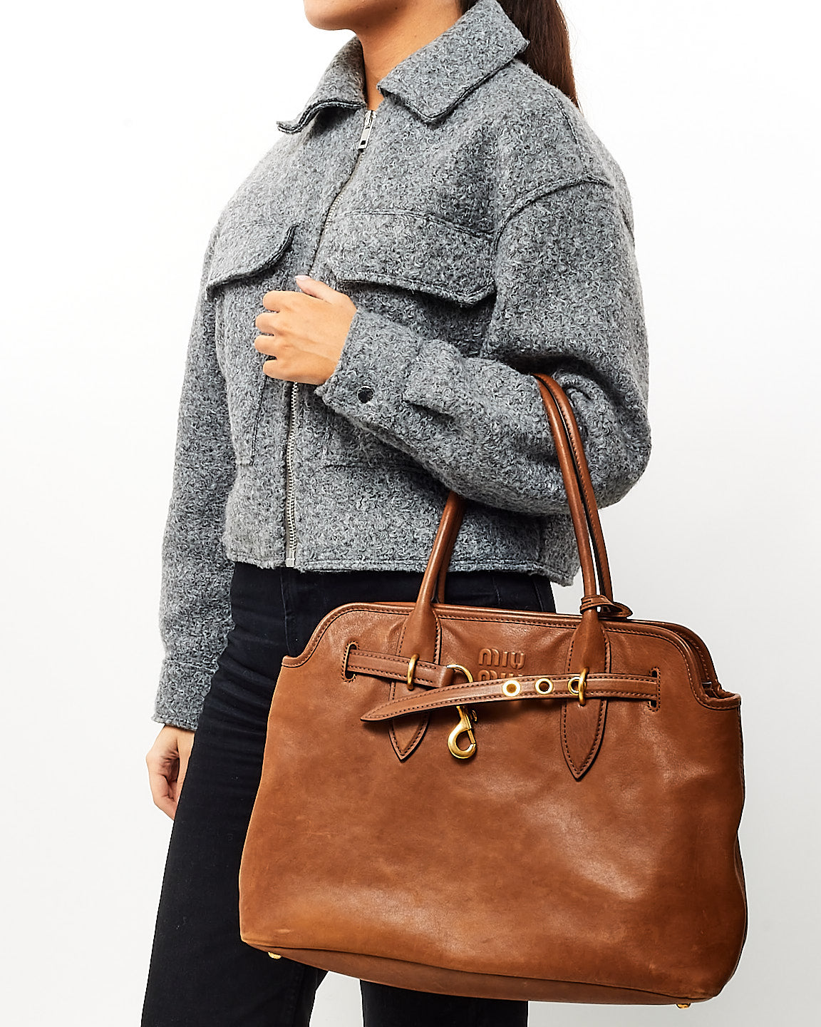 Miu Miu Brown (Oak) Nappa Leather Medium Adventure Bag