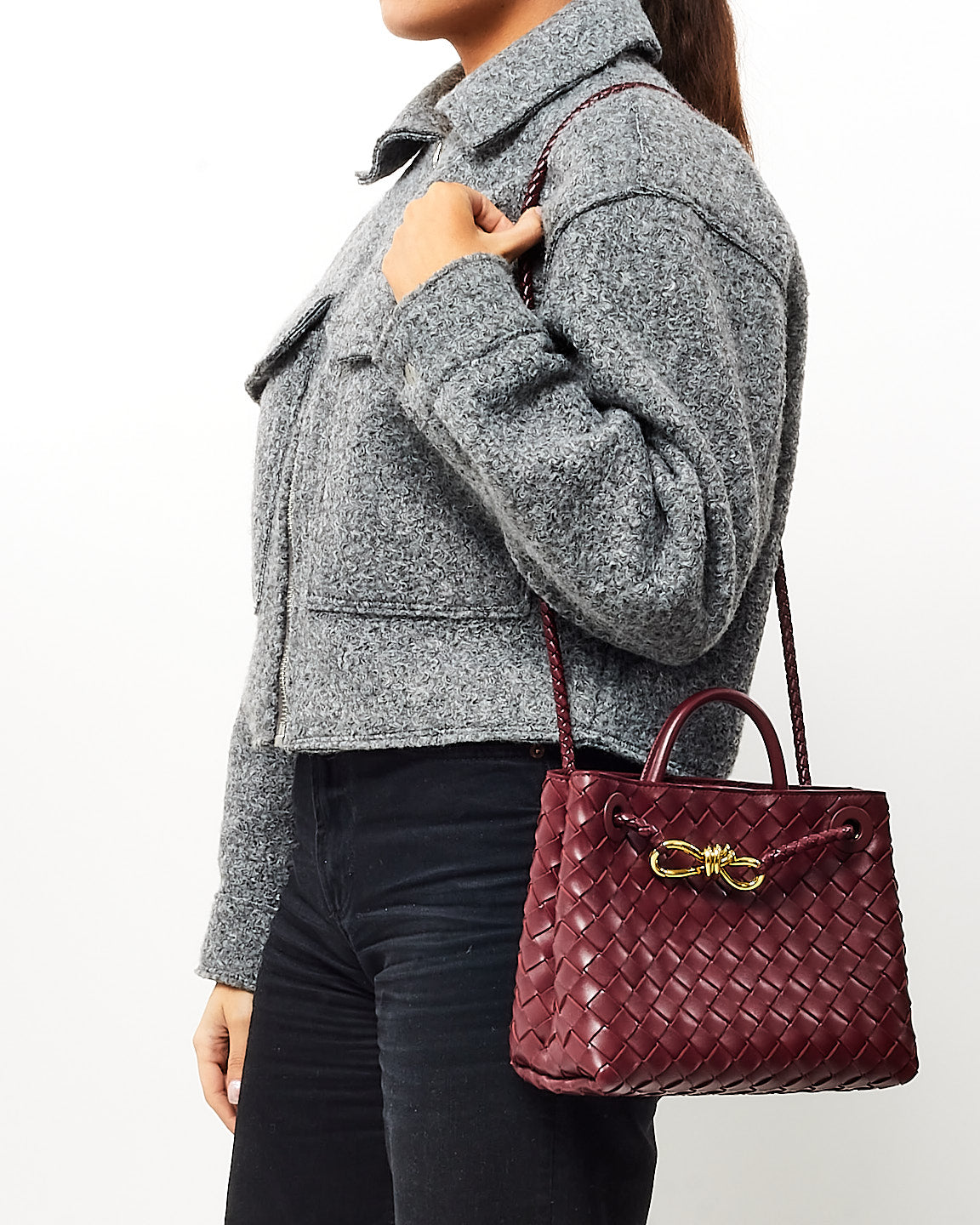 Bottega Veneta Red Barolo Intrecciato Leather Small Andiamo Bag