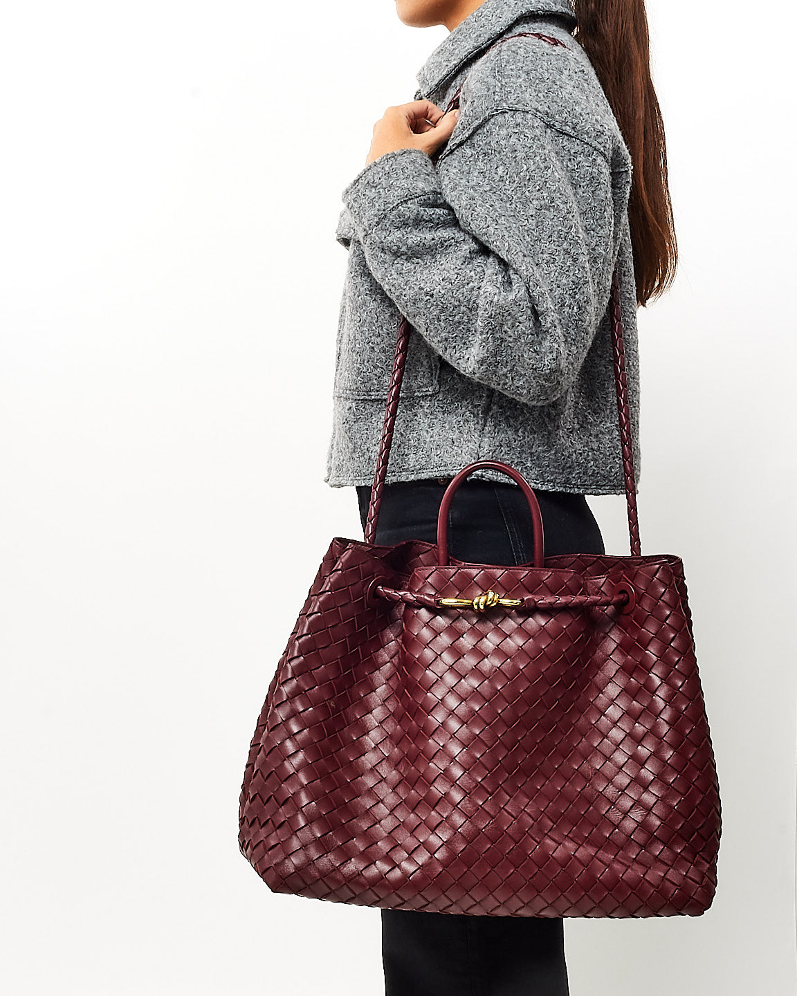 Bottega Veneta Red Barolo Intrecciato Leather Large Andiamo Bag
