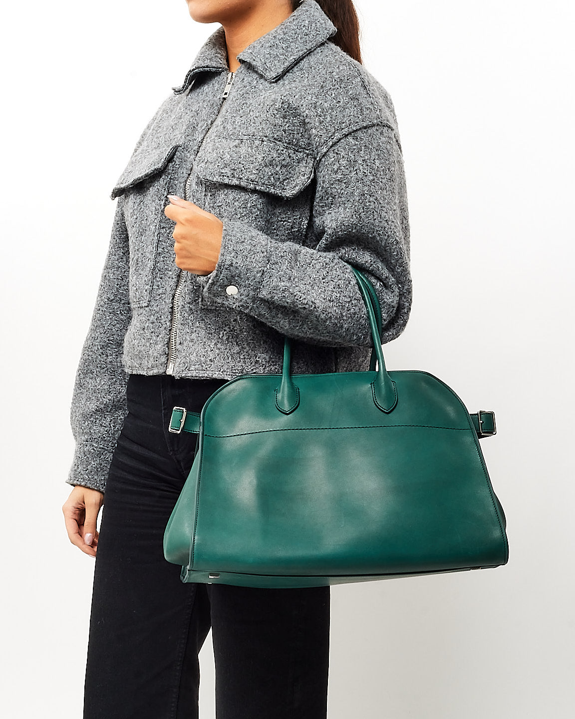 The Row Cyprus Green Smooth Leather Soft Margaux 15 Bag