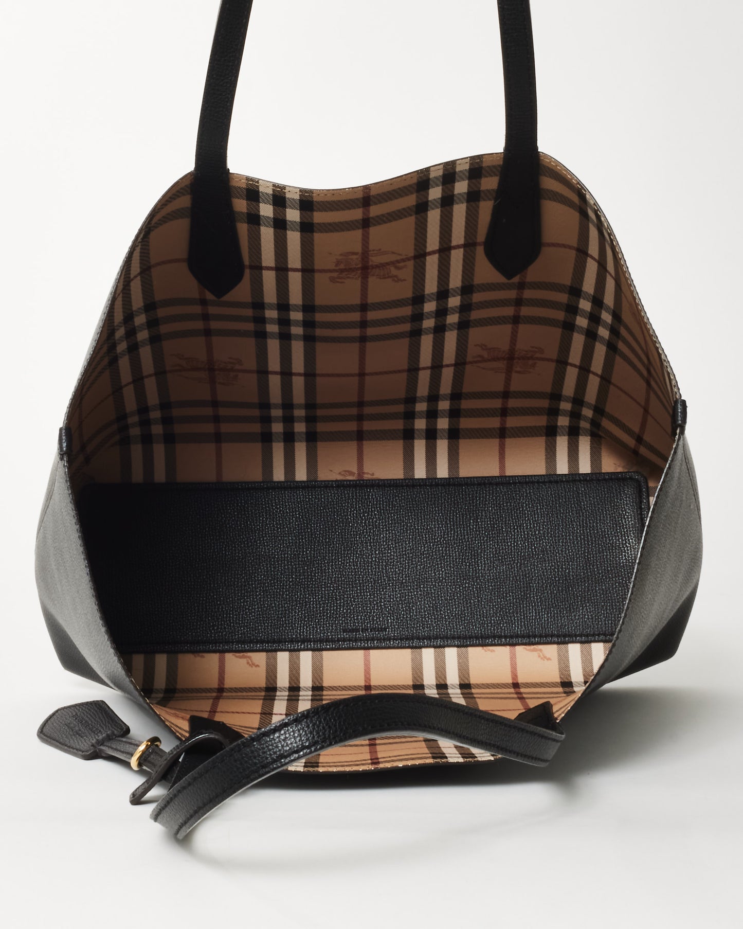 Burberry Black Leather & Beige Check Canvas Reversible Tote Bag