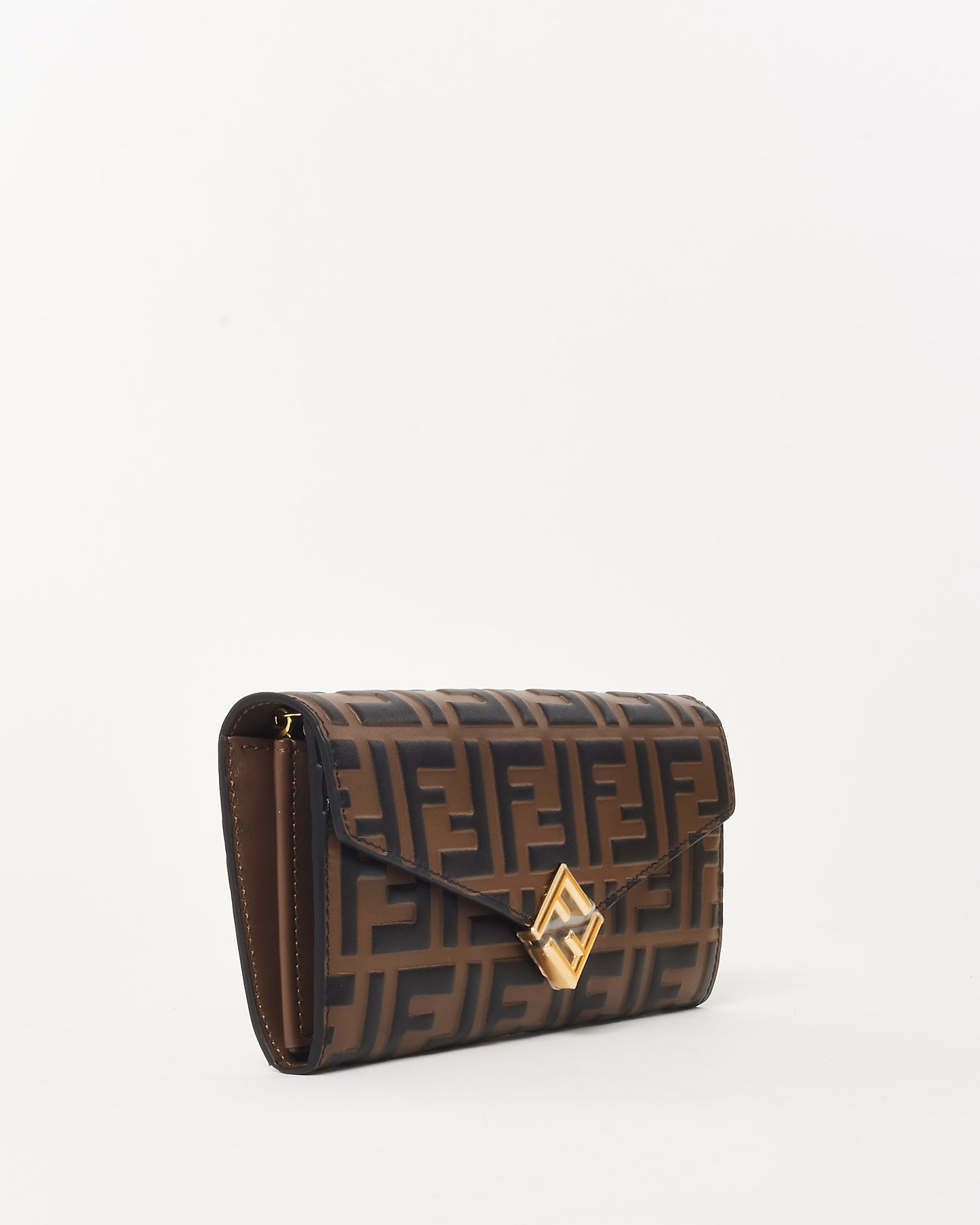 Fendi Brown and Black FF Embossed Leather Diamonds Continental Wallet with Chain Bag