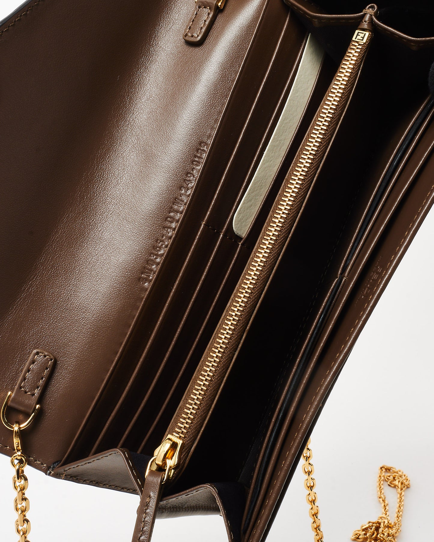 Fendi Brown and Black FF Embossed Leather Diamonds Continental Wallet with Chain Bag