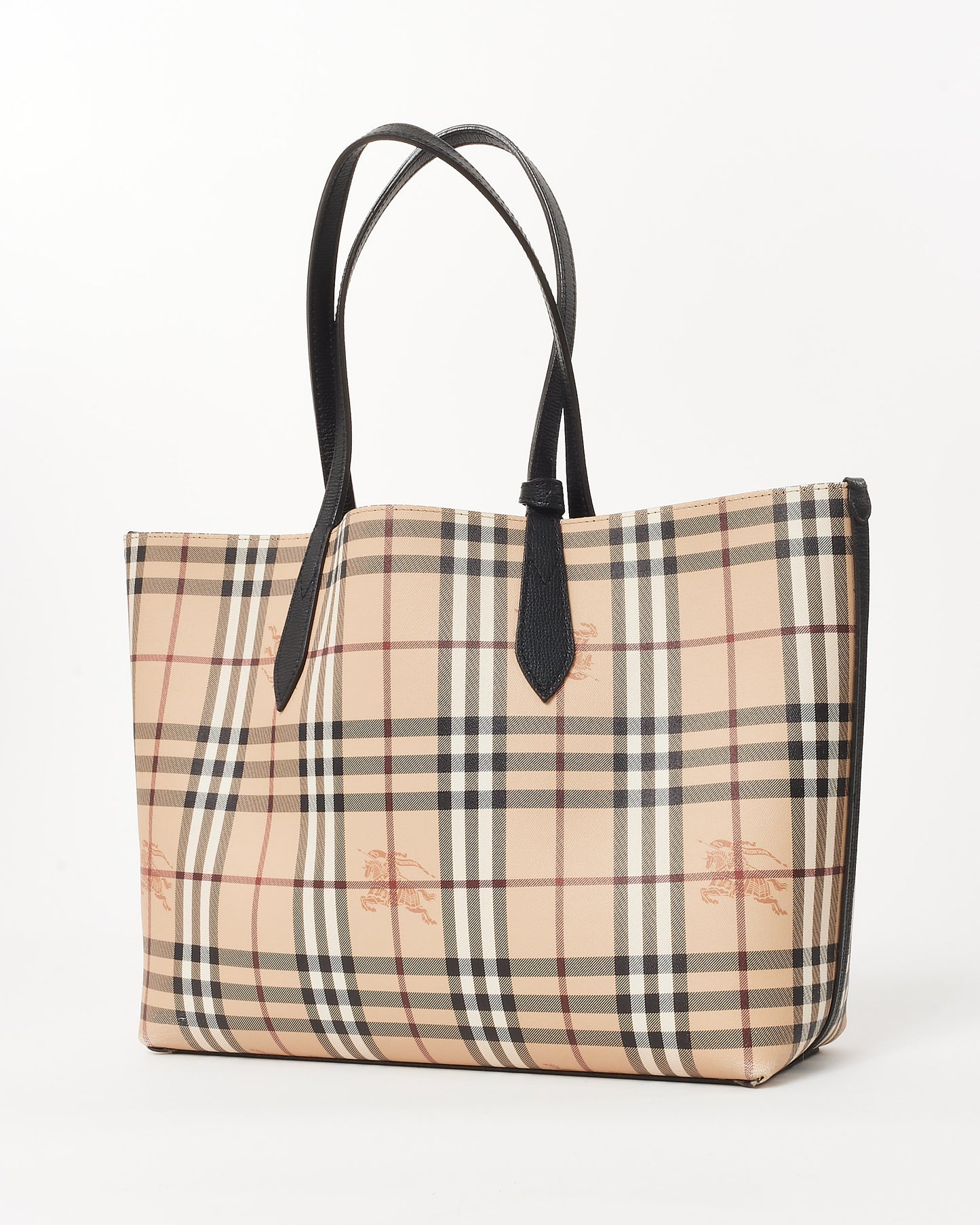 Burberry Black Leather & Beige Check Canvas Reversible Tote Bag
