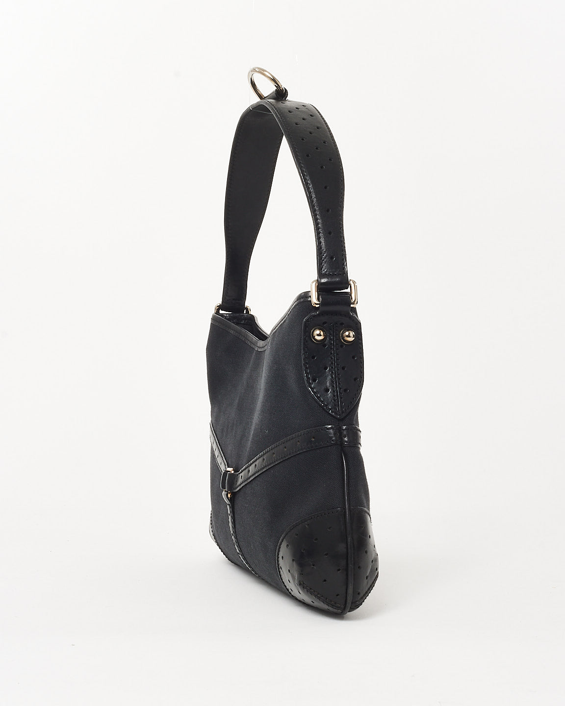 Gucci Black Canvas Interlock G Logo Reins Hobo Shoulder Bag