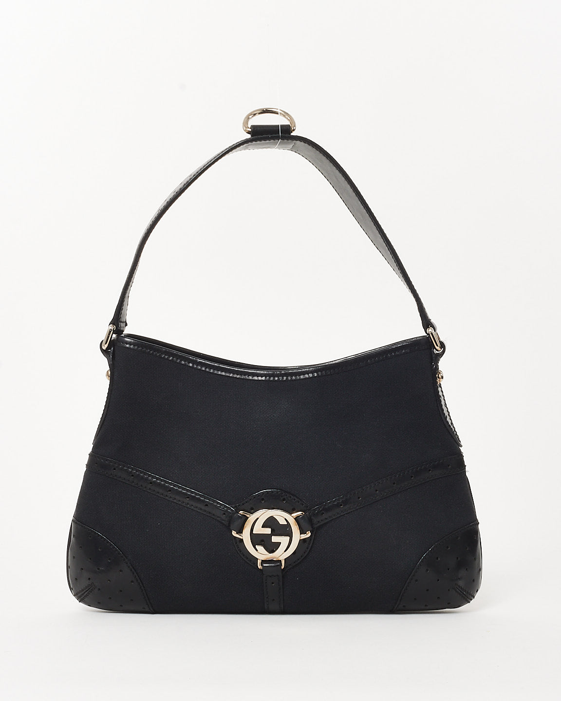 Gucci Black Canvas Interlock G Logo Reins Hobo Shoulder Bag