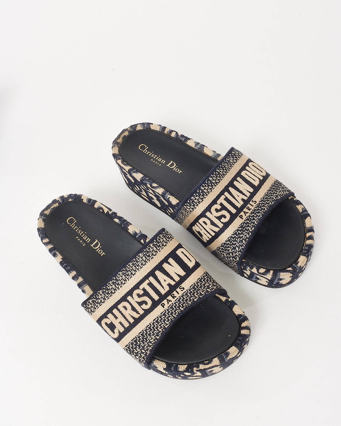 Dior Navy Monogram Oblique D-Way Platform Sandals - 39