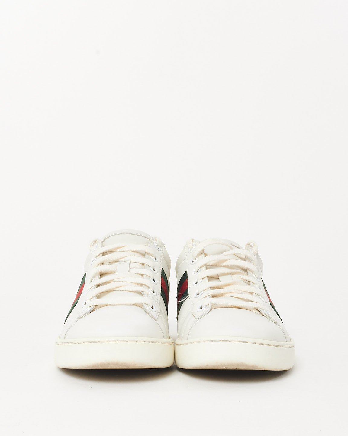 Gucci White Leather W/ Green & Red Stripe Ace Sneakers - 37
