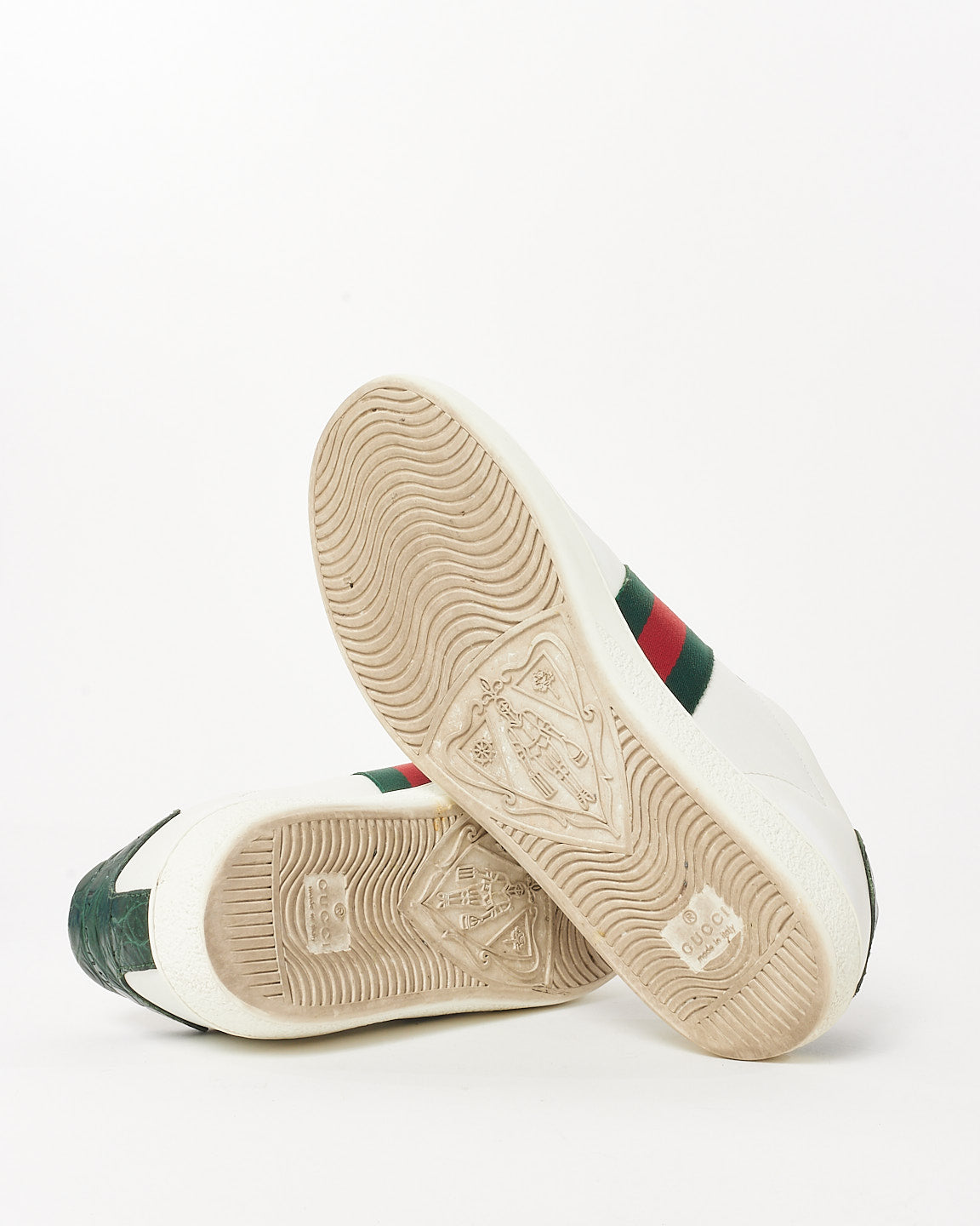 Gucci White Leather W/ Green & Red Stripe Ace Sneakers - 37