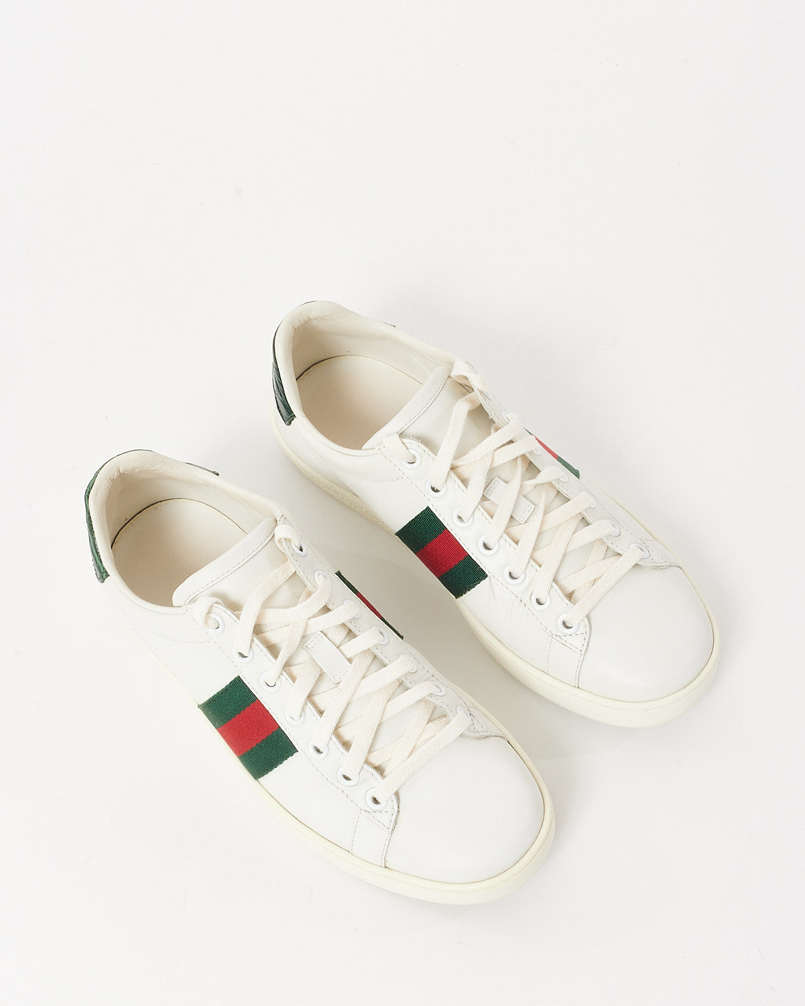 Gucci White Leather W/ Green & Red Stripe Ace Sneakers - 37