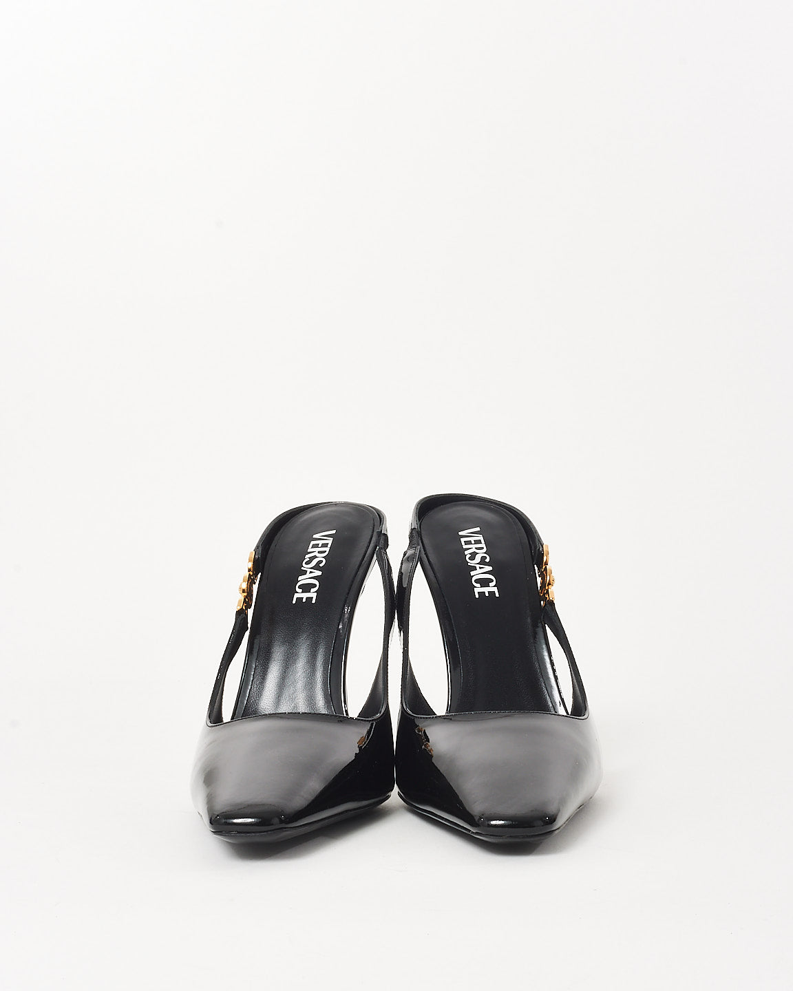 Versace Black Patent Leather Medusa Head Slingback Pumps - 41