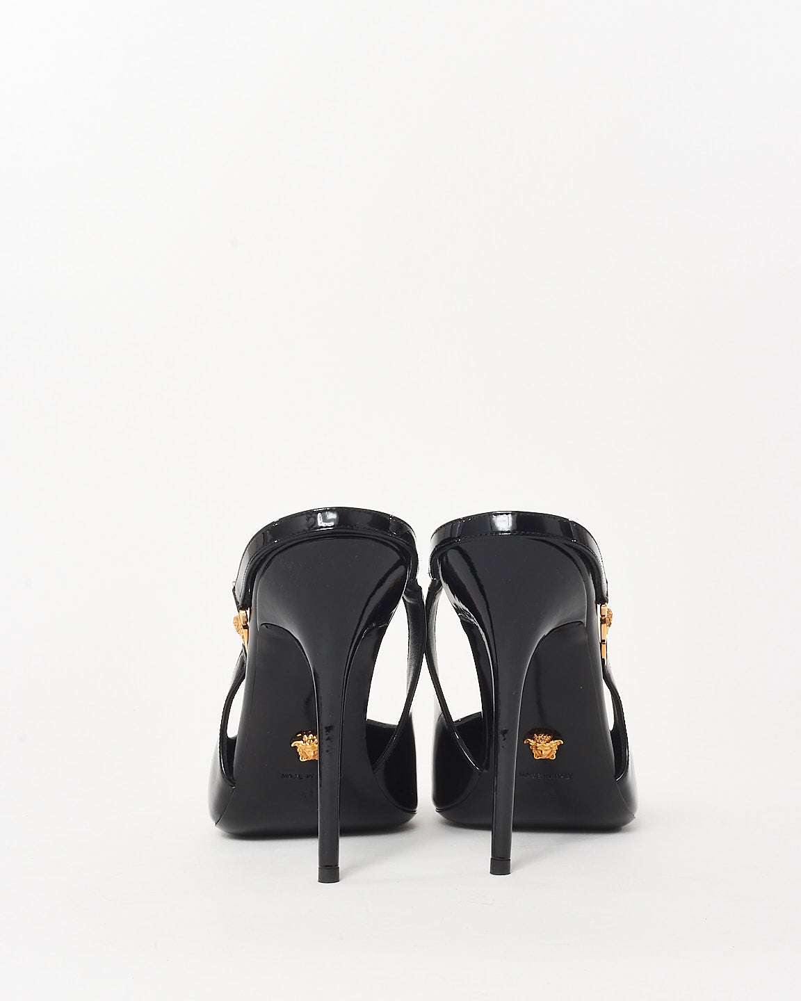 Versace Black Patent Leather Medusa Head Slingback Pumps - 41