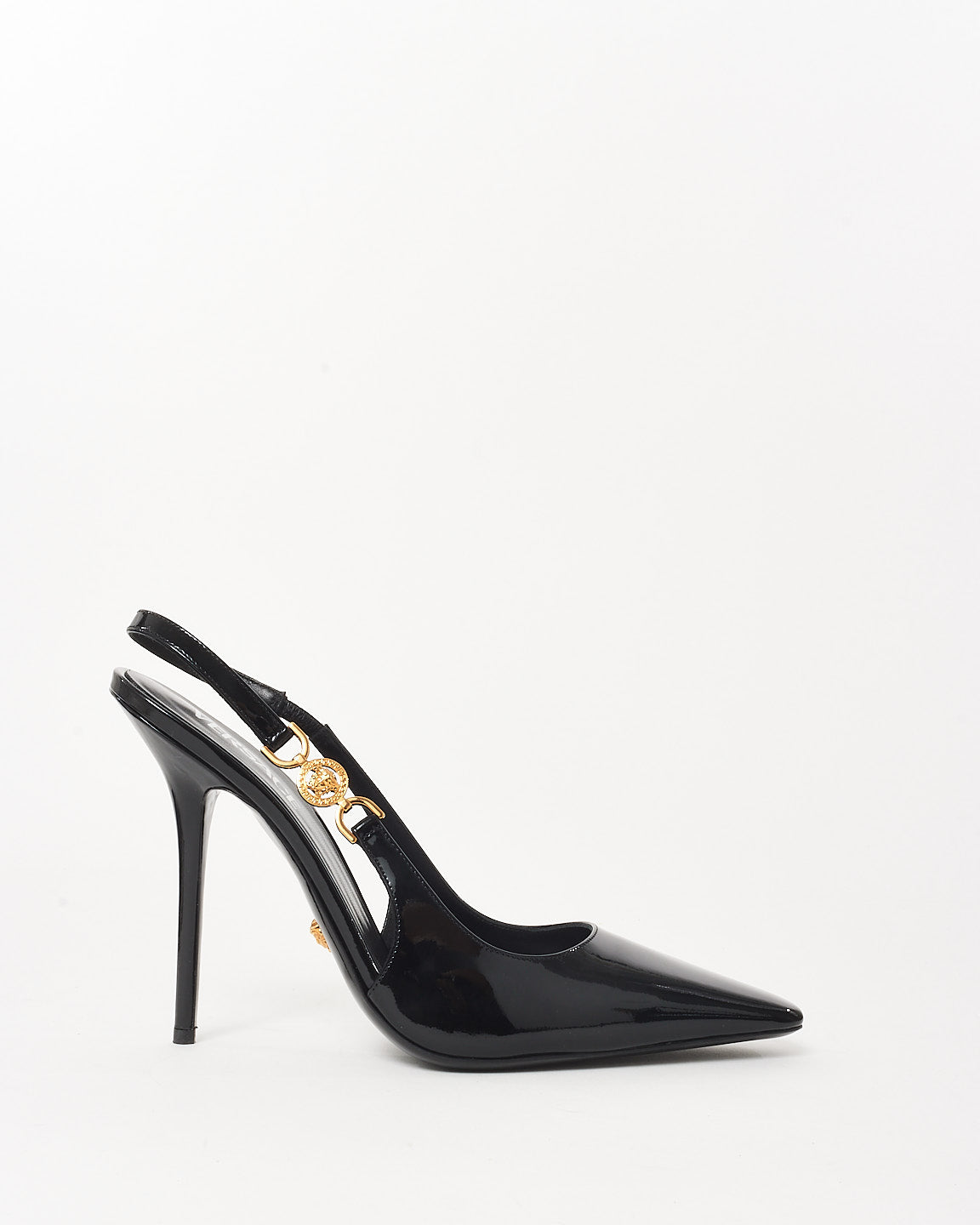 Versace Black Patent Leather Medusa Head Slingback Pumps - 41