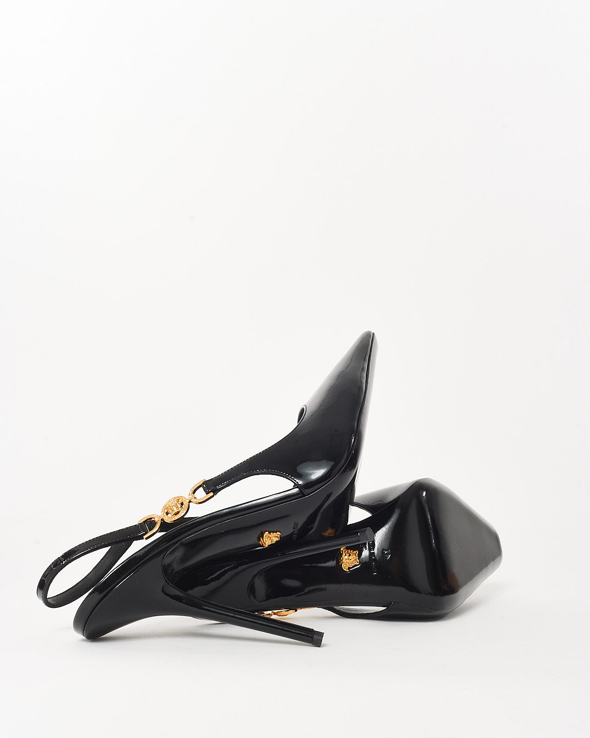 Versace Black Patent Leather Medusa Head Slingback Pumps - 41