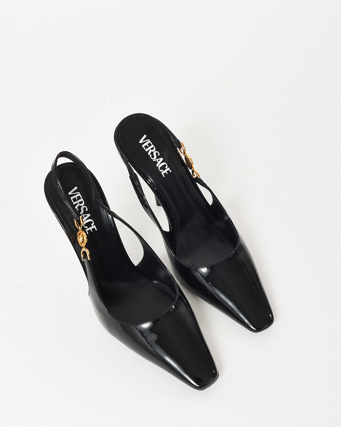 Versace Black Patent Leather Medusa Head Slingback Pumps - 41
