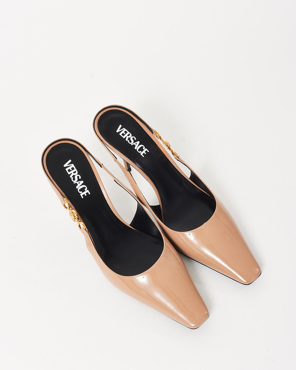 Versace Nude Patent Leather Medusa Head Slingback Pumps - 41