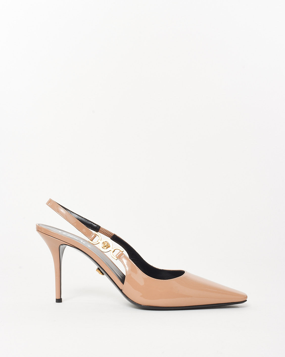 Versace Nude Patent Leather Medusa Head Slingback Pumps - 41