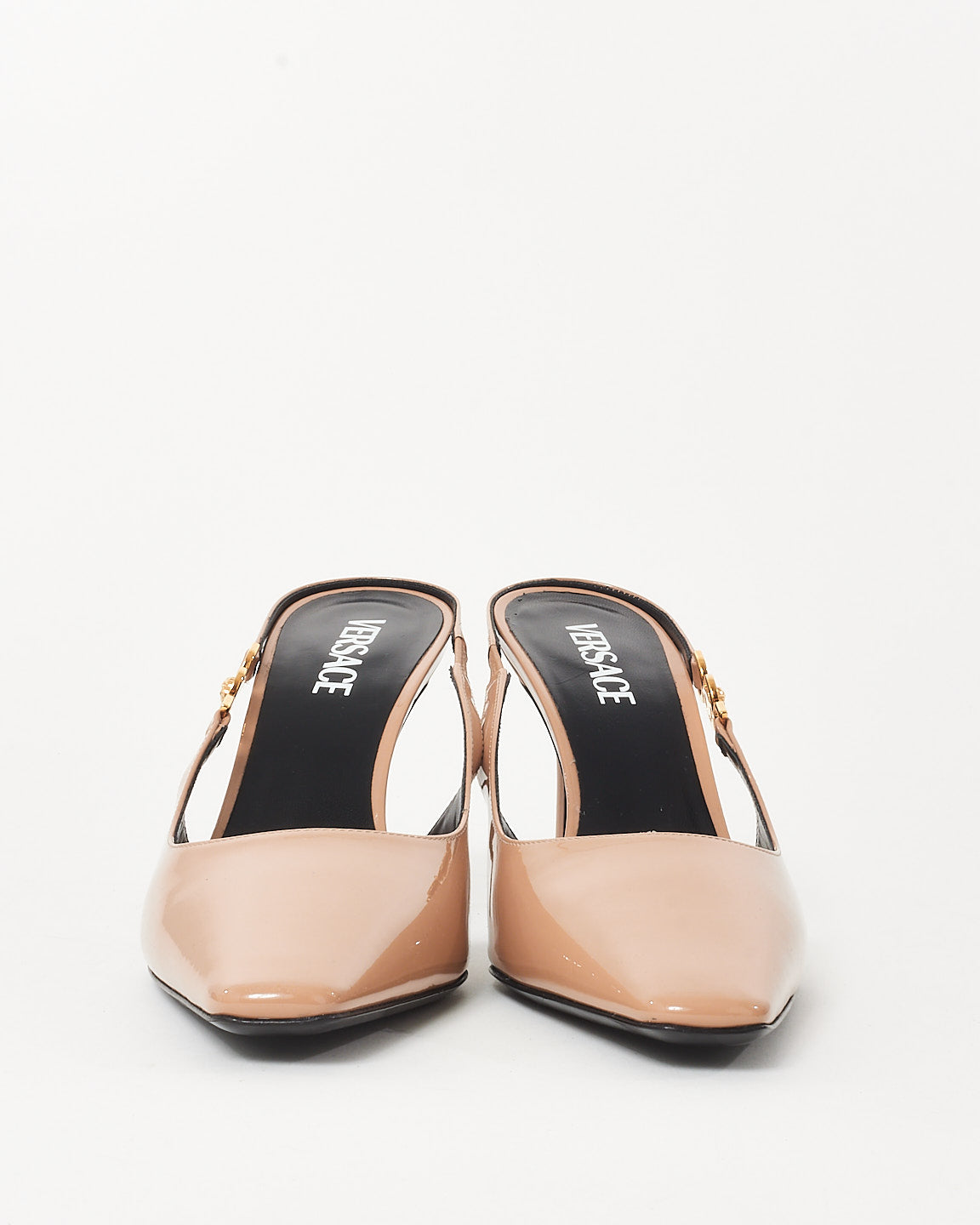 Versace Nude Patent Leather Medusa Head Slingback Pumps - 41