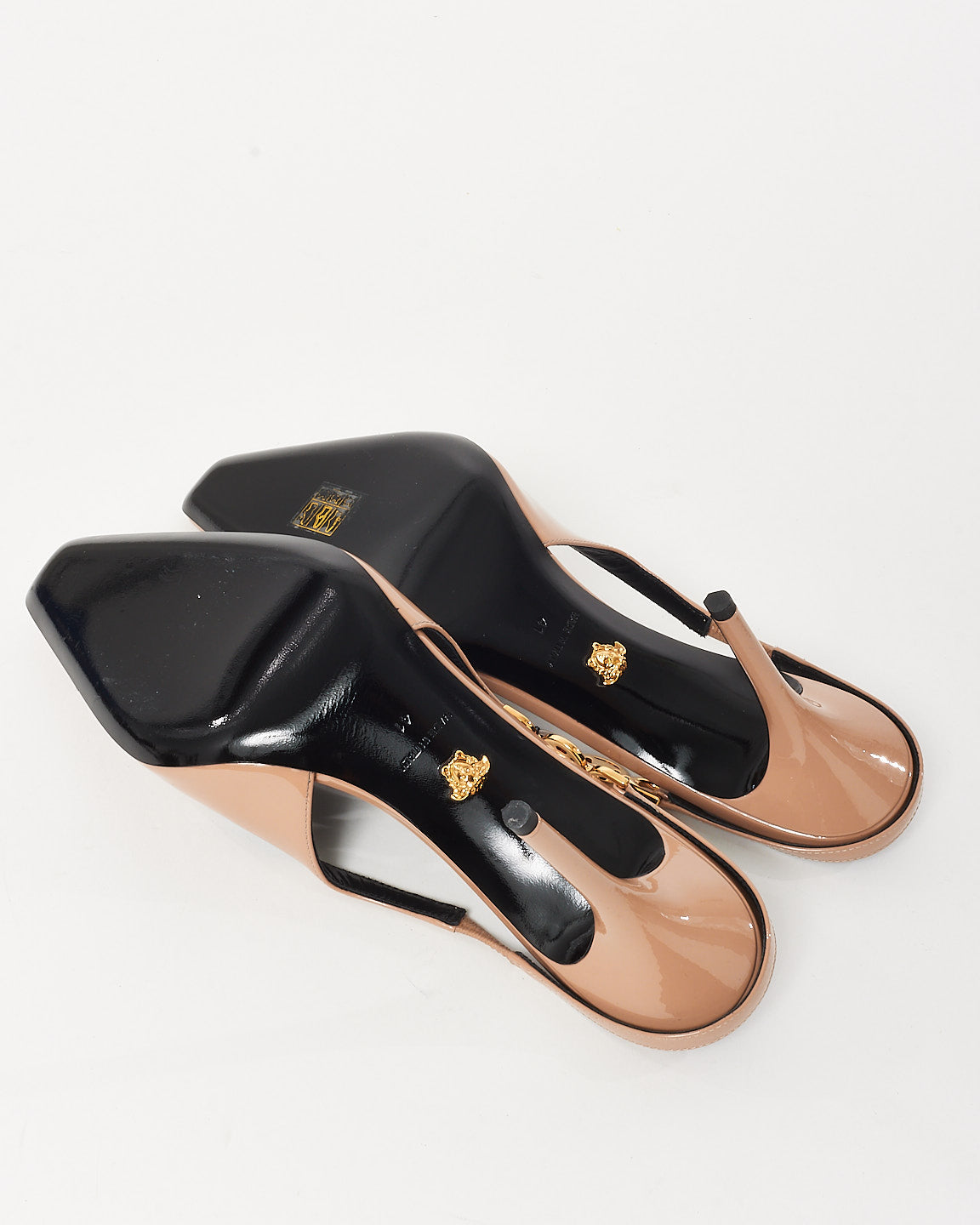 Versace Nude Patent Leather Medusa Head Slingback Pumps - 41