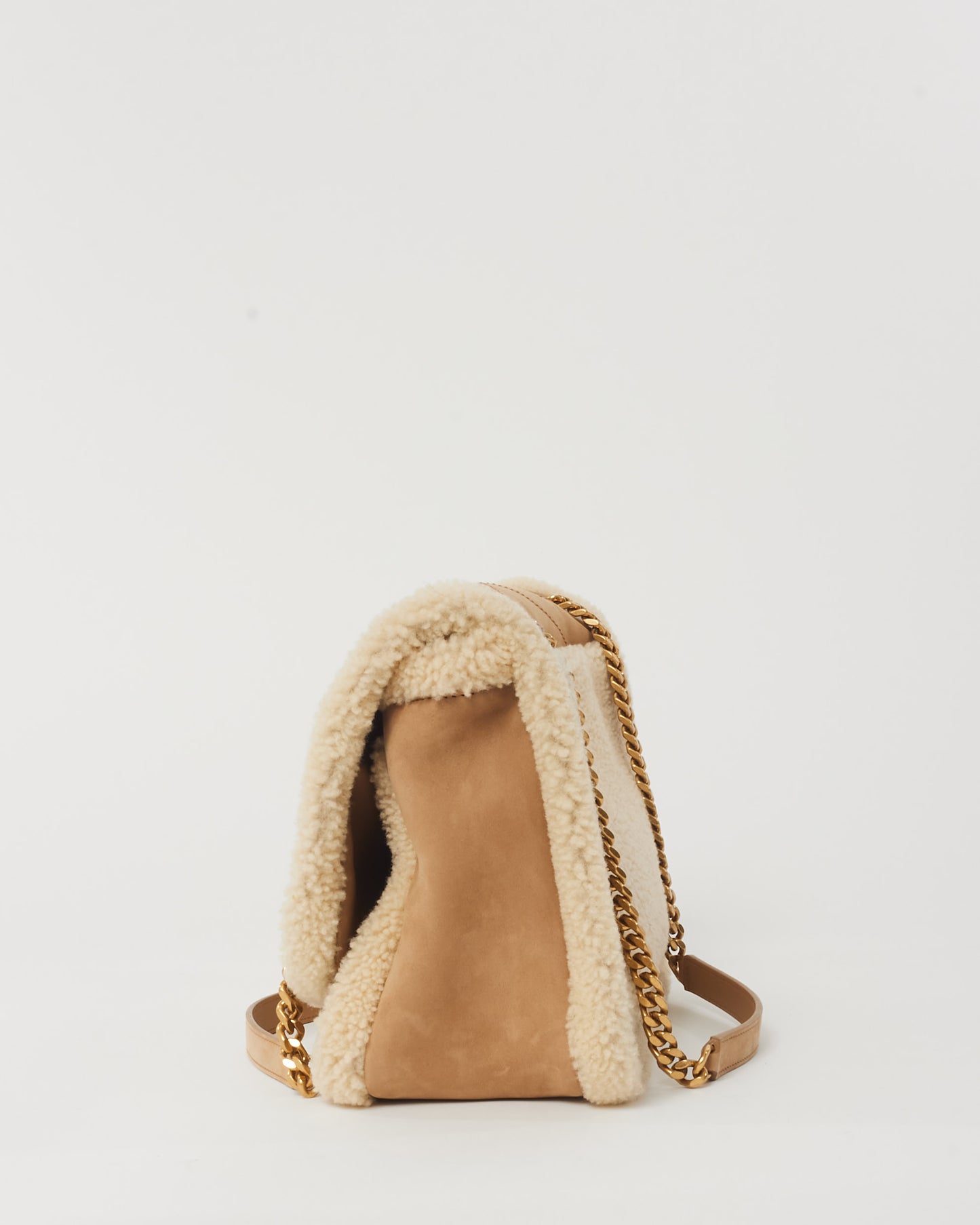 Saint Laurent Tan/Cream Nubuck And Shearling Medium Niki Shoulder Bag