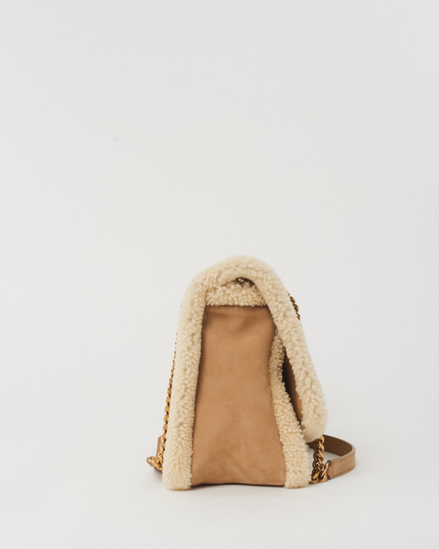 Saint Laurent Tan/Cream Nubuck And Shearling Medium Niki Shoulder Bag