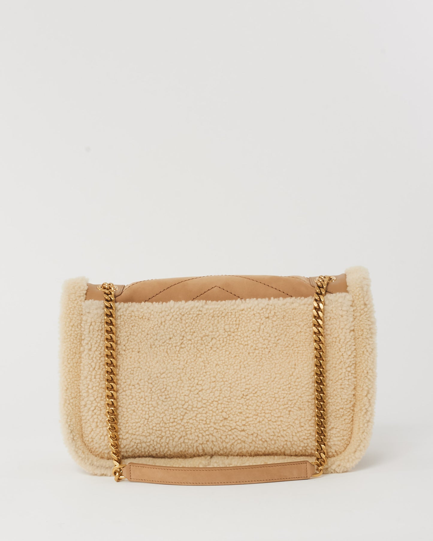 Saint Laurent Tan/Cream Nubuck And Shearling Medium Niki Shoulder Bag