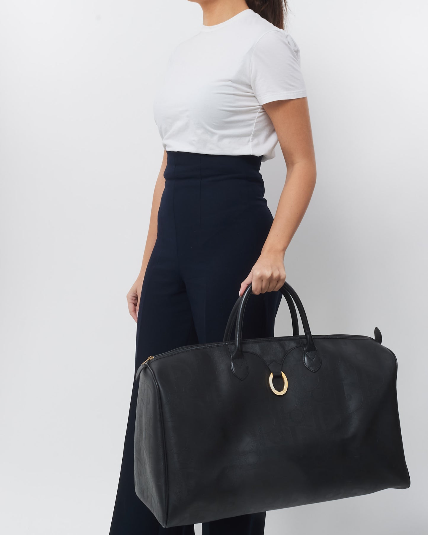 Dior Vintage Black Logo Embossed Diorissimo PVC Duffle Bag