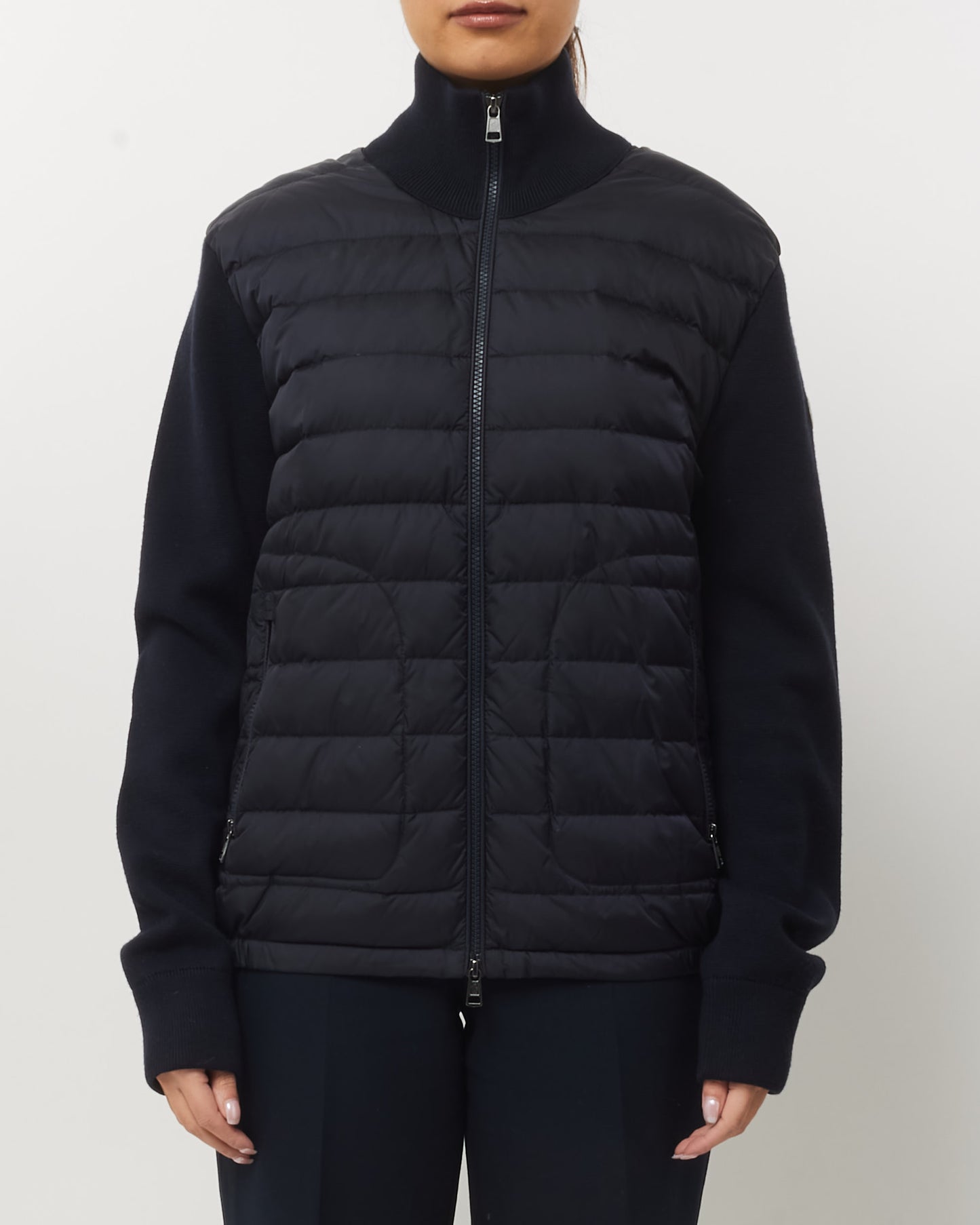 Moncler Men's Navy Quilted Nylon & Knit Cardigan Jacket - L