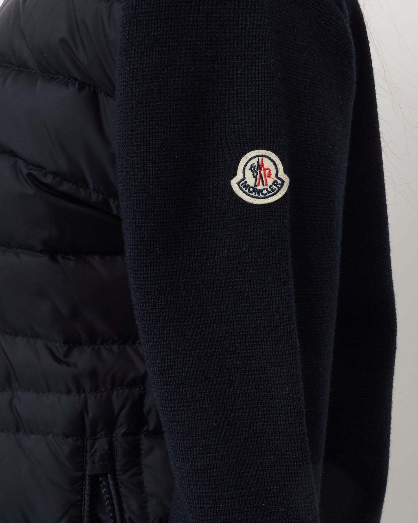 Moncler Men's Navy Quilted Nylon & Knit Cardigan Jacket - L