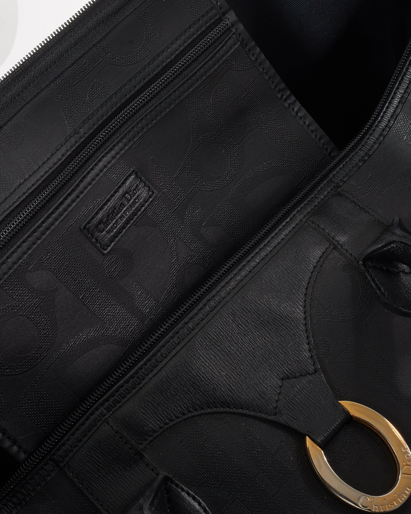 Dior Vintage Black Logo Embossed Diorissimo PVC Duffle Bag