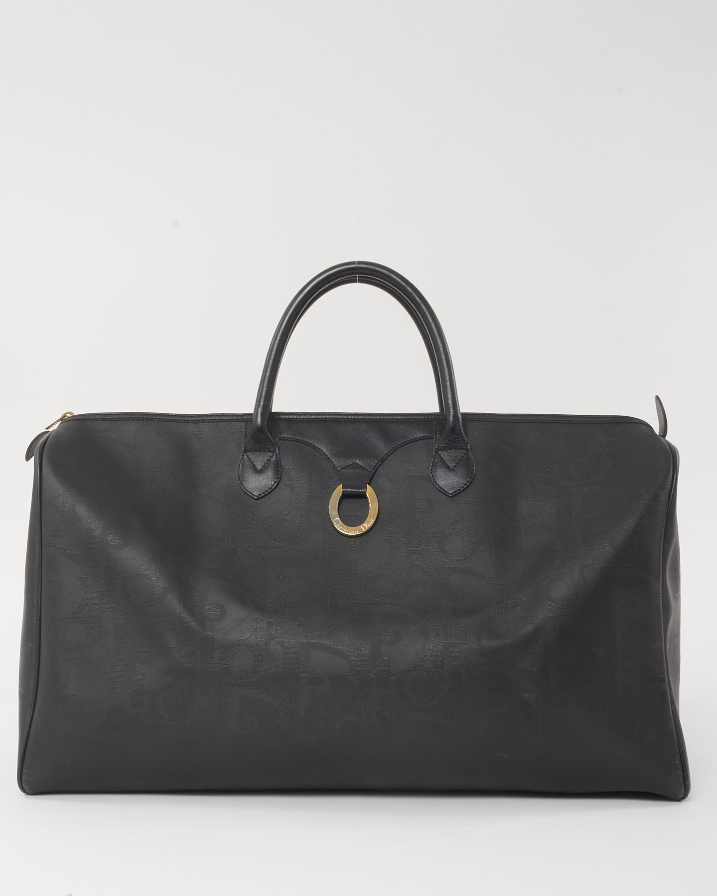 Dior Vintage Black Logo Embossed Diorissimo PVC Duffle Bag