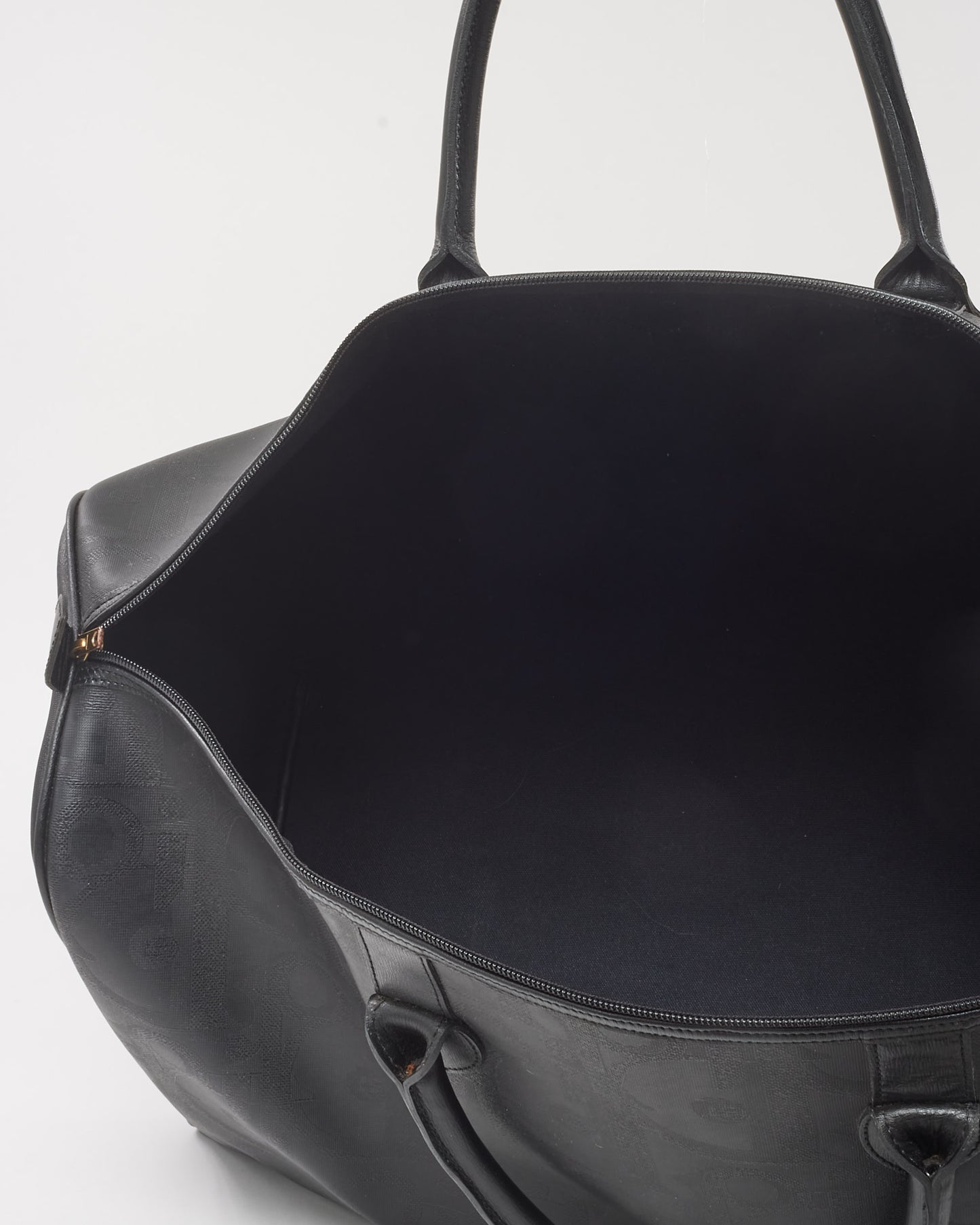 Dior Vintage Black Logo Embossed Diorissimo PVC Duffle Bag