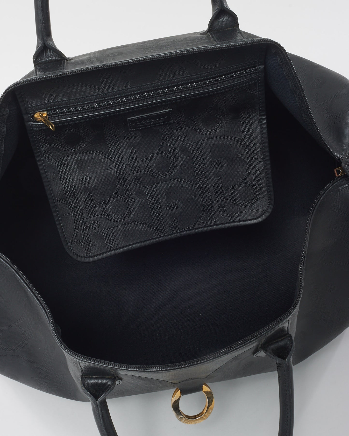 Dior Vintage Black Logo Embossed Diorissimo PVC Duffle Bag