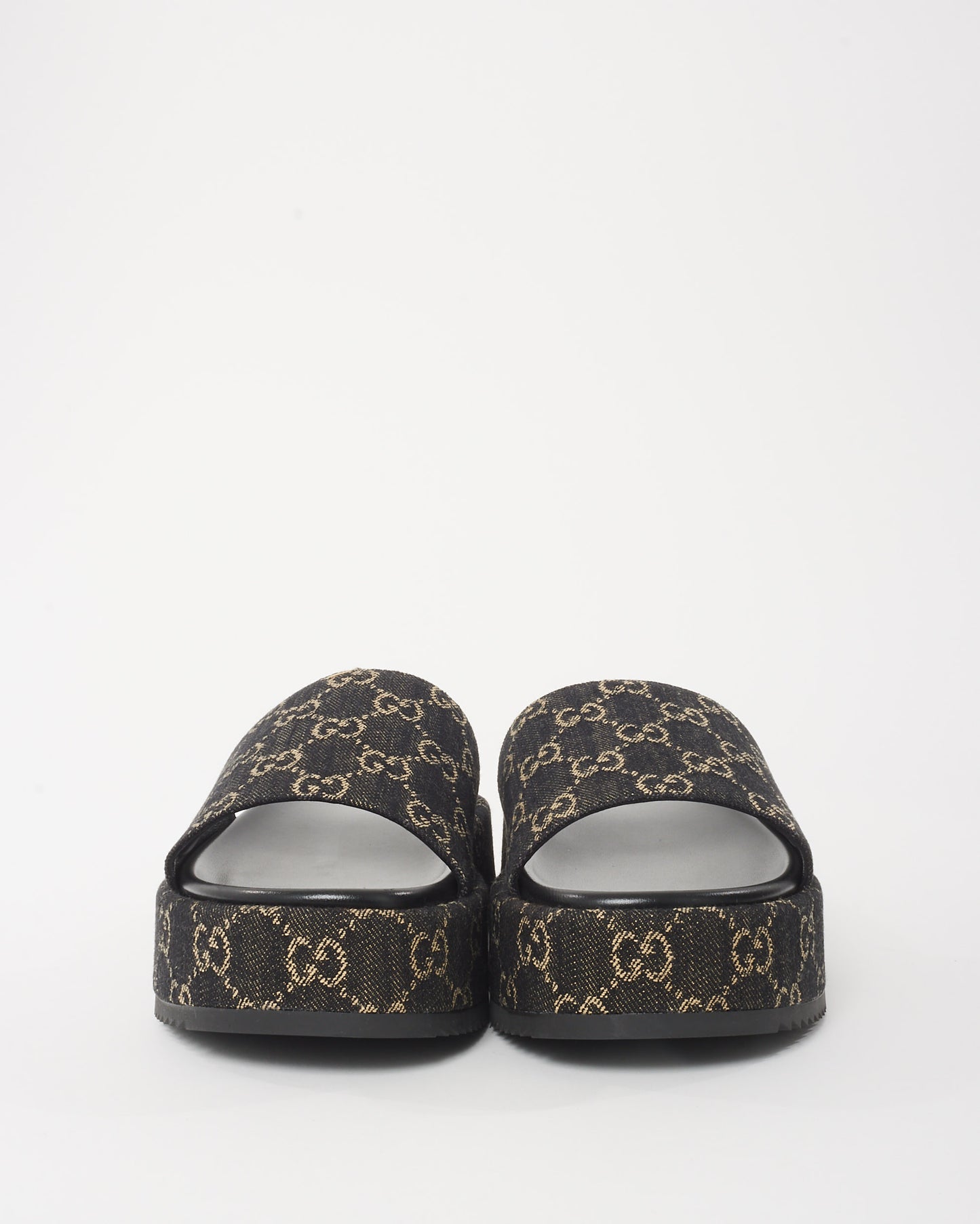 Gucci Black & White Jacquard GG Monogram Denim Platform Slides - 41